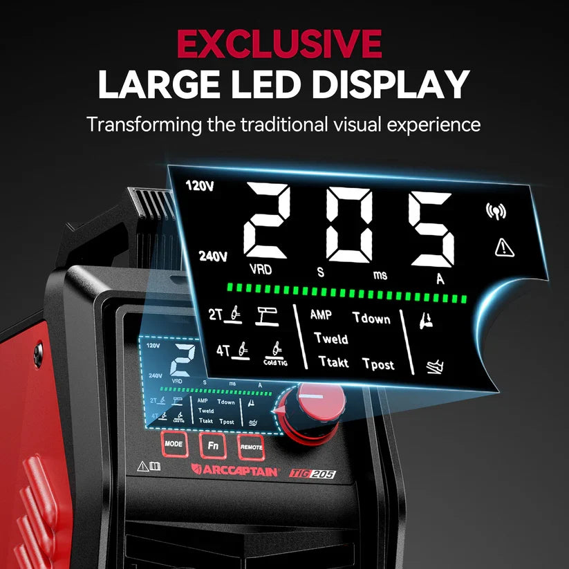Arccaptain TIG205 Pro Welder DC TIG Spot Cold with Stick IGBT 120/240V App Control New