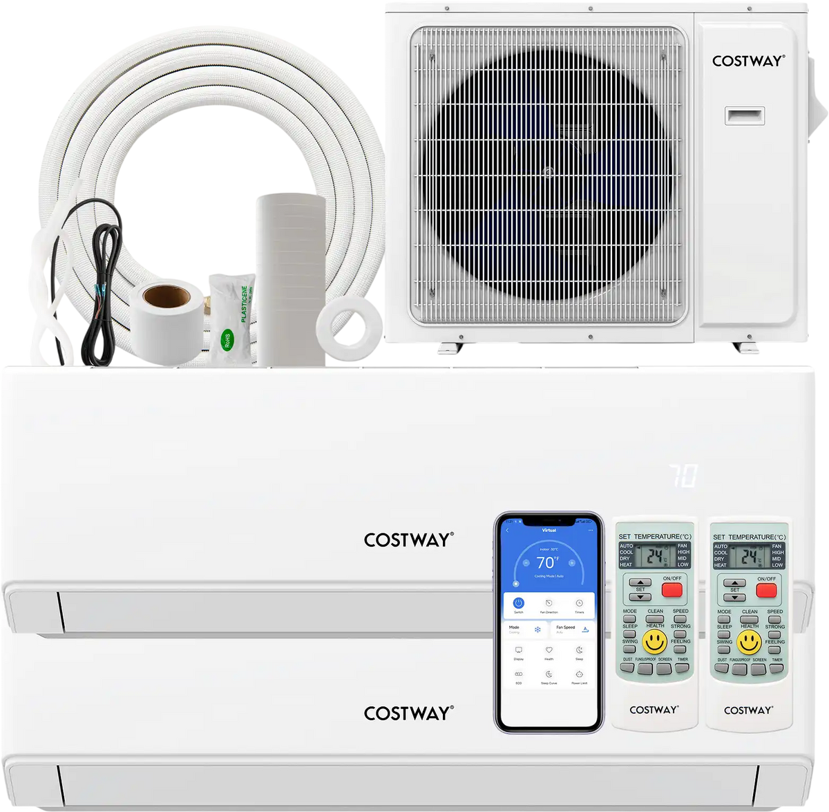 Costway UltrEco 18,000 BTU 2 Zone 22 SEER2 Mini Split Air Conditioner Heat Pump WiFi 594372816 New