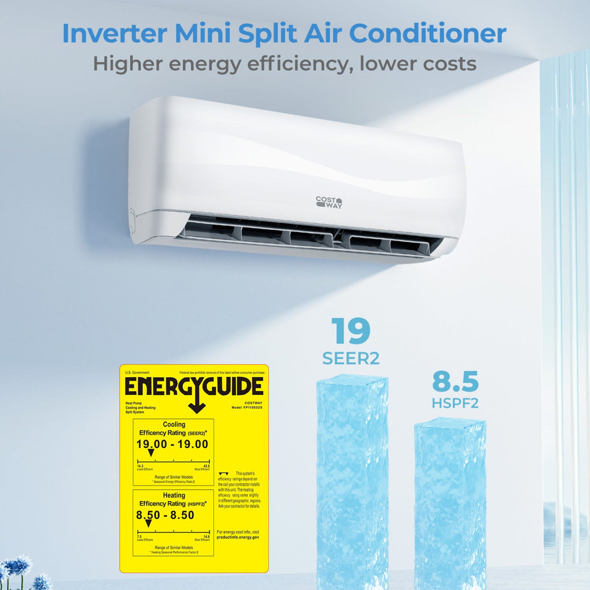Costway 9100 BTU 19 SEER2 Mini Split Air Conditioner Heat Pump 208-230V 21763411 New