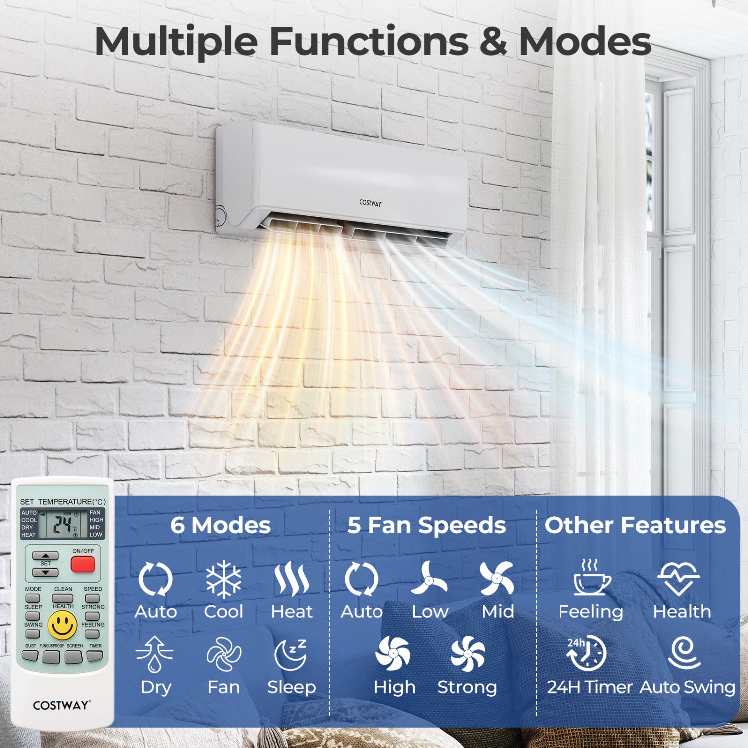 Costway UltrEco 24000 BTU 2 Zone 23 SEER2 Wifi Mini Split Air Conditioner Heat Pump 51076203 New