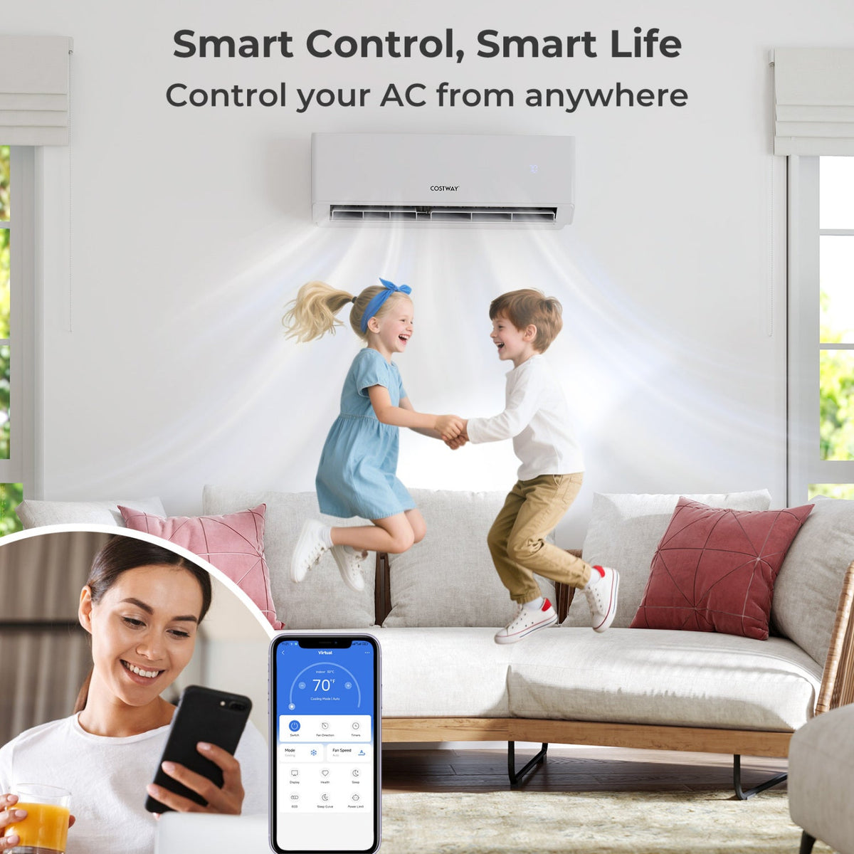 Costway 24000 BTU 3 Zone Mini Split Air Conditioner Heat Pump WiFi 23 SEER2 UltrEco Series 12021109 New