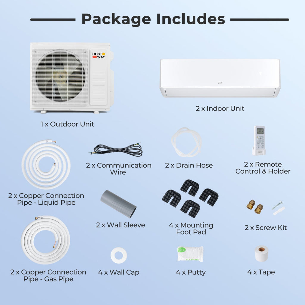 Costway X-Pro 27,000 BTU 2 Zone 24 SEER2 Mini Split AC Heat Pump 75364436 New