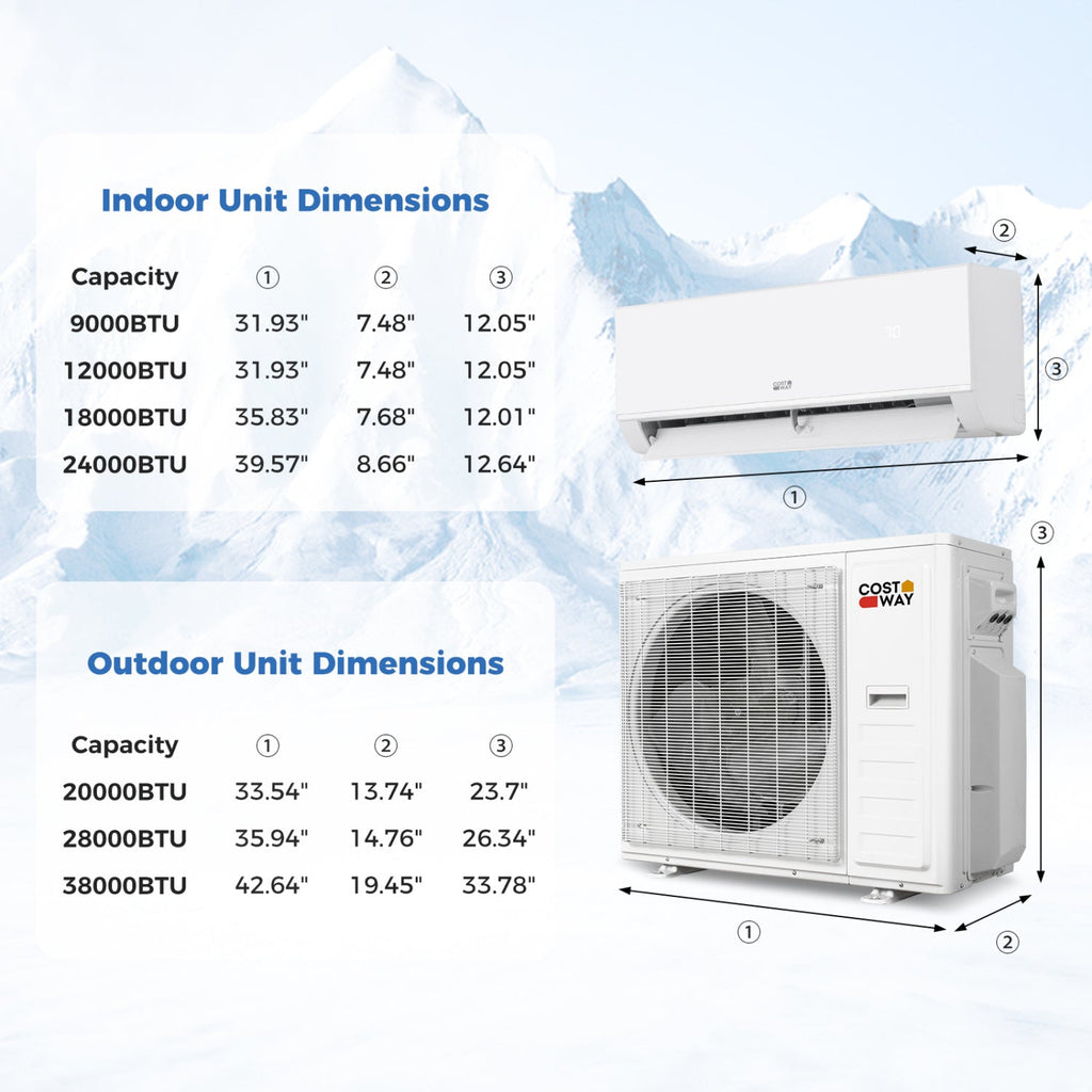 Costway 38,000 BTU 2 Zone 20 SEER2 Mini Split AC Heat Pump 70644572 New