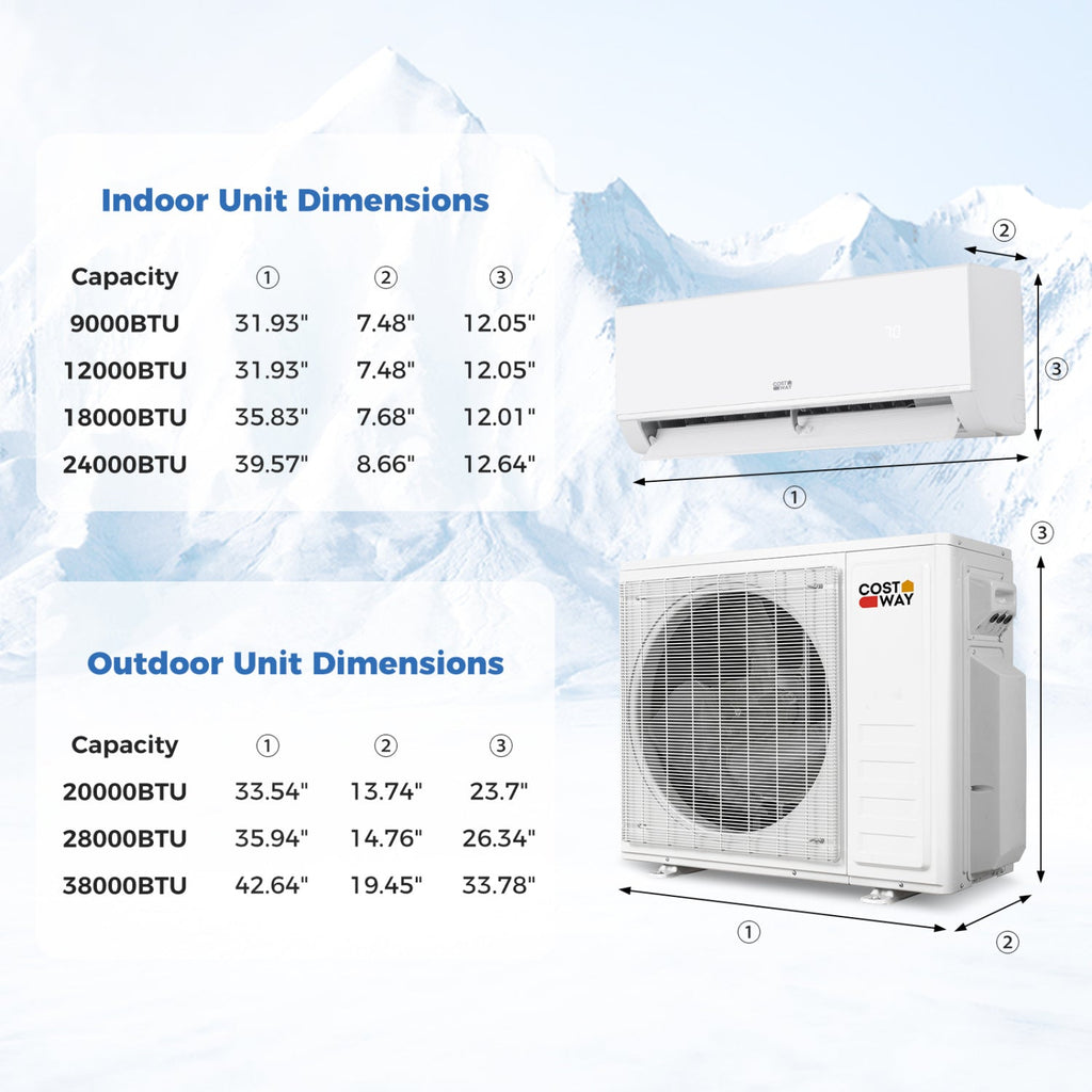 Costway Blast Pro 28,000 BTU 2 Zone 20 SEER2 Mini Split AC Heat Pump 70273659 New