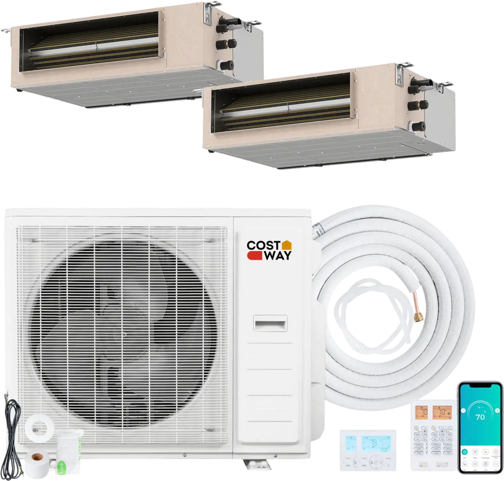Costway X-Pro 35,000 BTU 2 Zone 22.5 SEER2 Concealed Ducted Mini Split AC 55149551 New