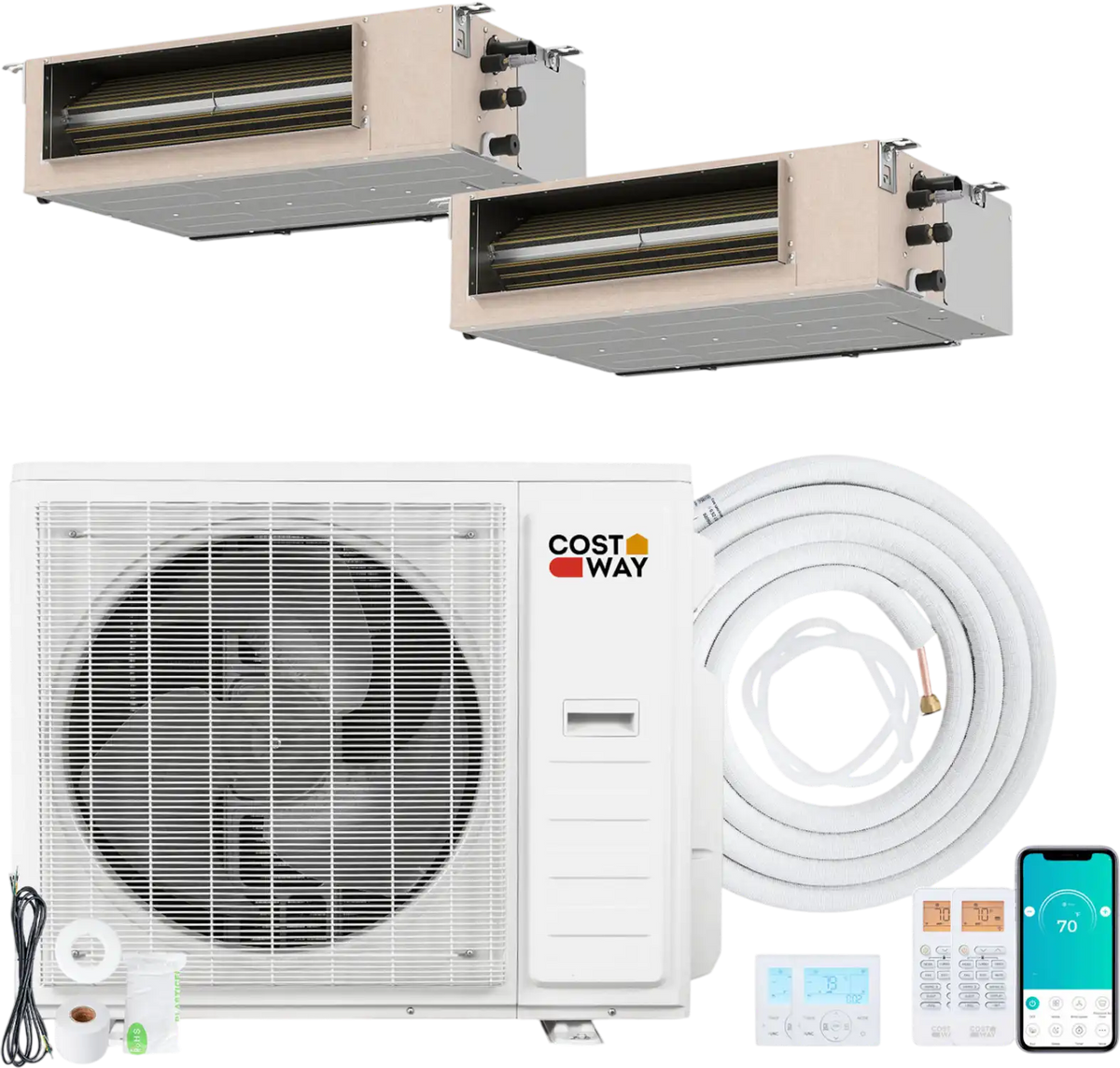 Costway X-Pro 35,000 BTU 2 Zone 22.5 SEER2 Concealed Ducted Mini Split AC 55149551 New