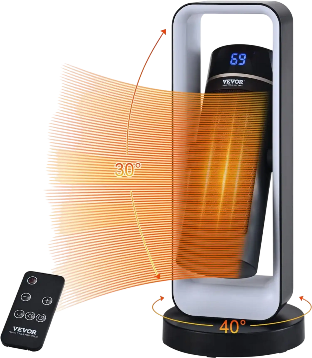 Vevor Space Heater Quiet Ceramic Fan with Thermostat Remote Control 20" New