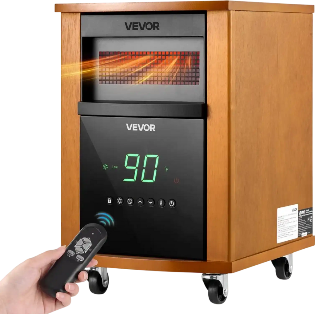Vevor Infrared Heater 1500W Electric Space Heater with Remote Control Light Wood New