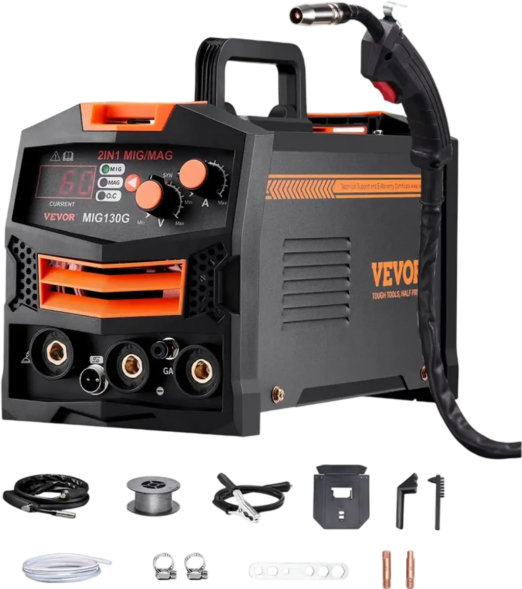 Vevor MIG Welder 130A Synergic 2-in-1 Gas MIG/Gasless Flux Core Portable Welding Machine New
