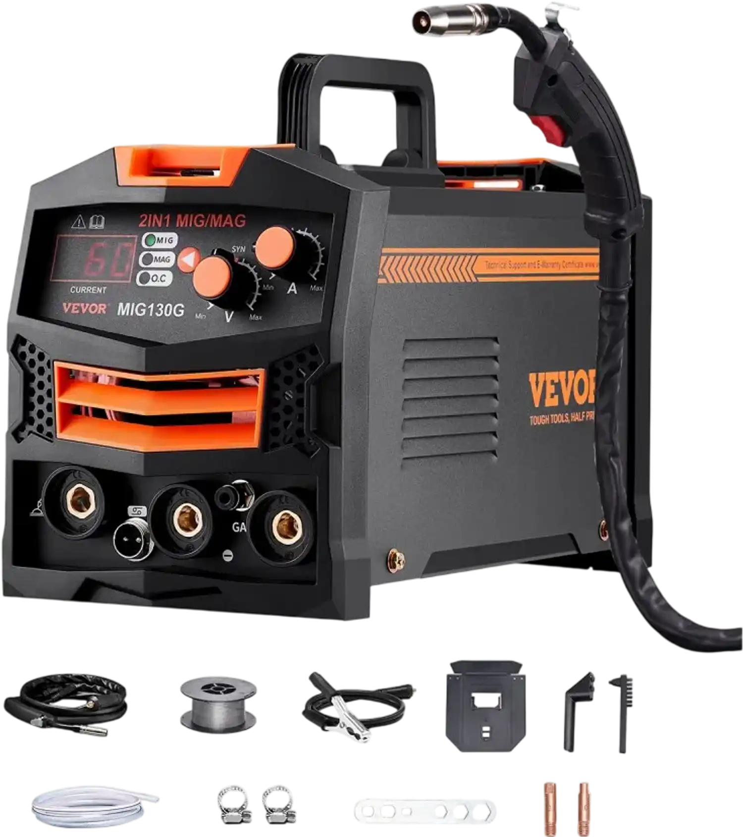 Vevor MIG Welder 130A Synergic 2-in-1 Gas MIG/Gasless Flux Core Portable Welding Machine New