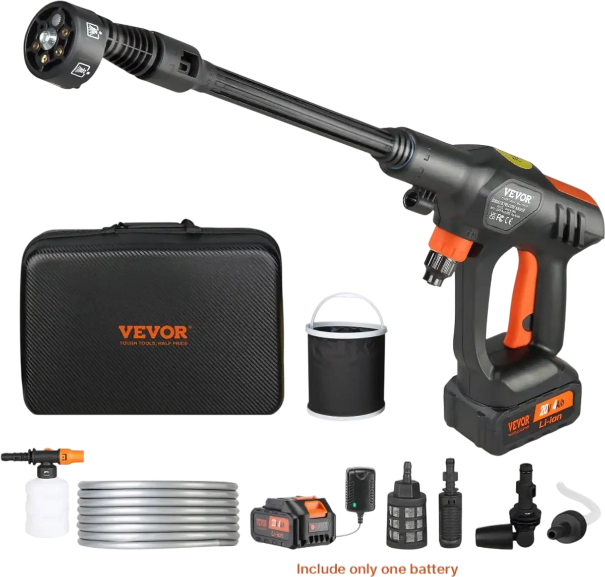 Vevor Pressure Washer Cordless Portable Power Cleaner with 4.0Ah Battery and 6-in-1 Nozzle New