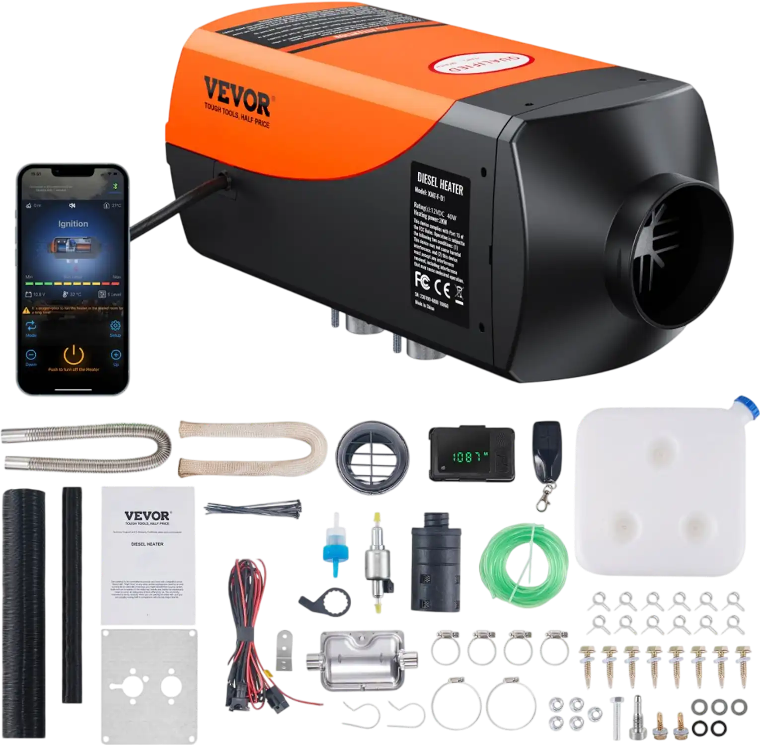 Vevor Diesel Air Heater 12V 2KW Bluetooth App LCD Display for Car Bus RV New