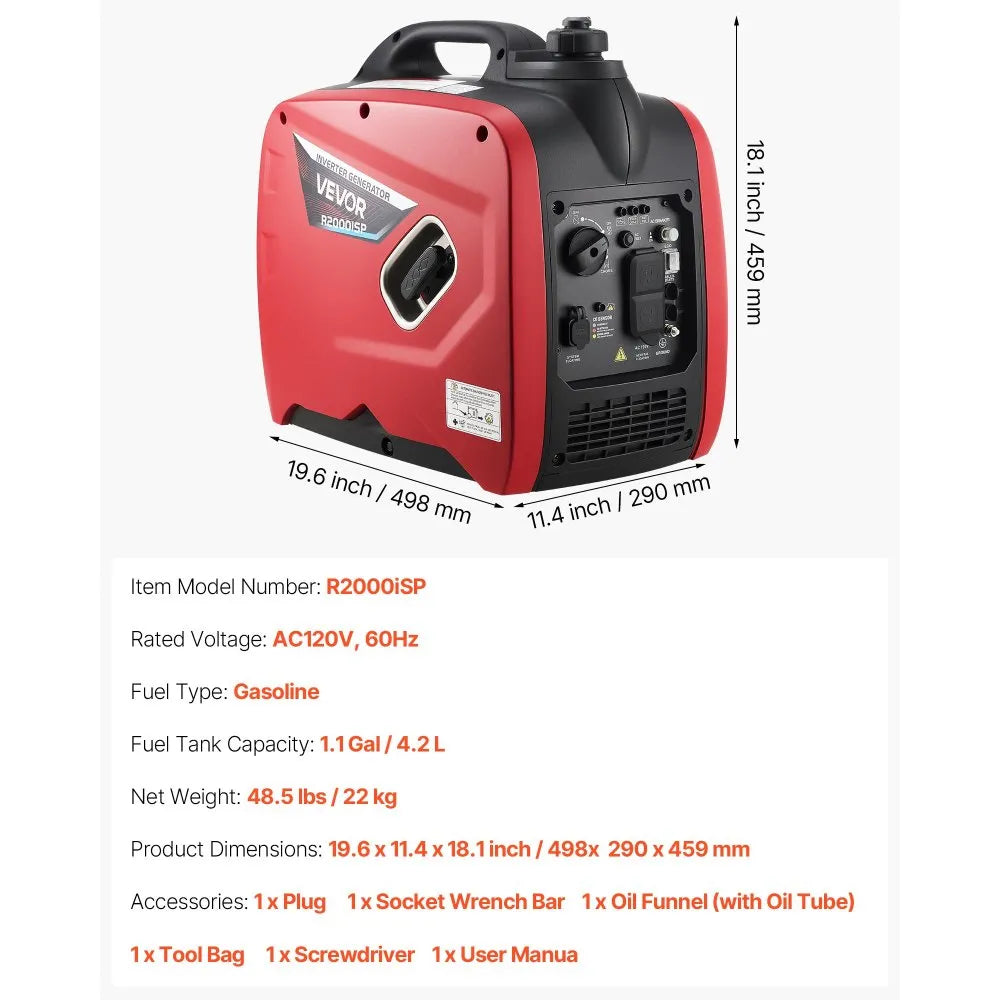 Vevor Inverter Generator 1800W/2900W Gas Powered CO Sensor 120V New
