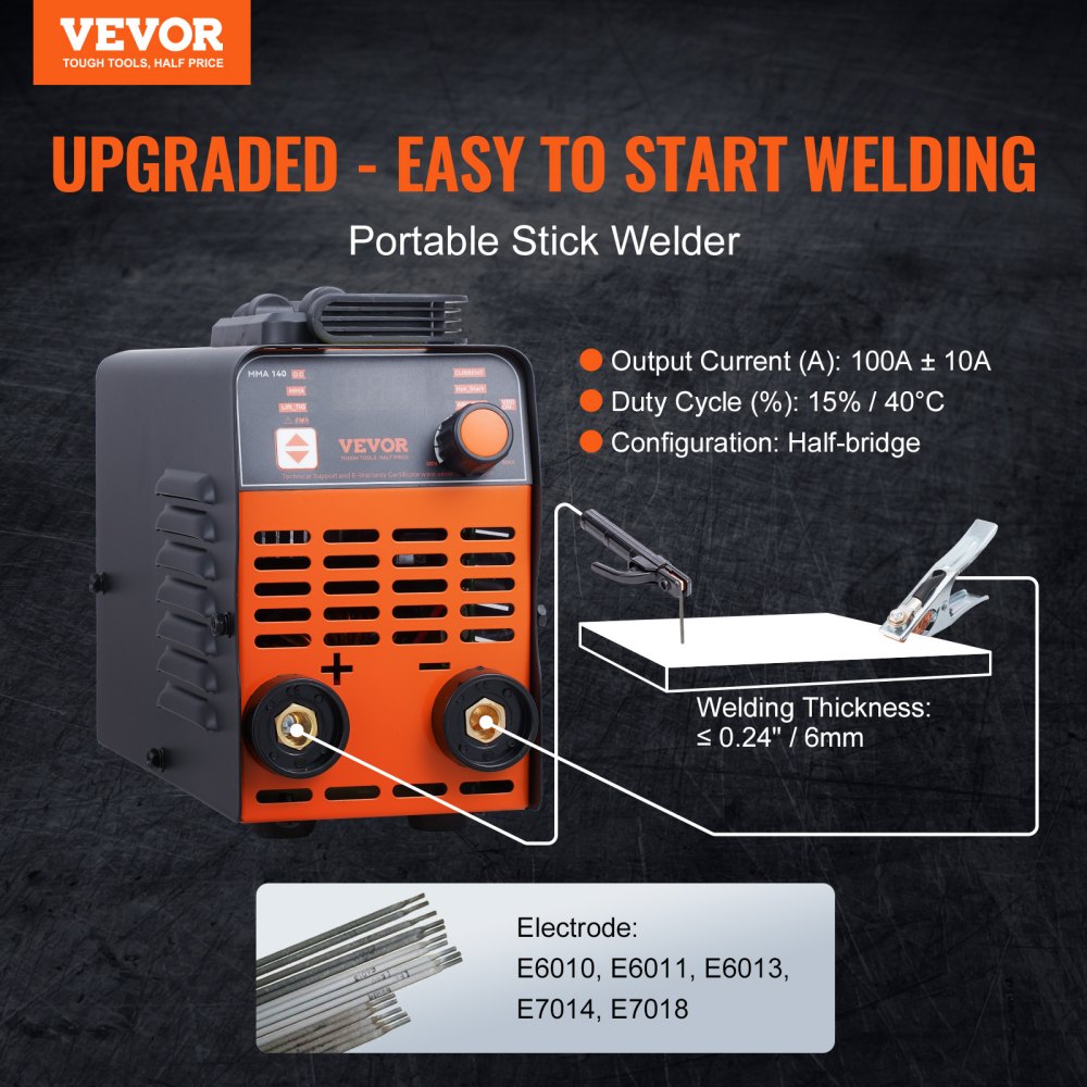 Vevor Welder 2-In-1 ARC/Lift TIG Inverter Welding Machine 140A 110V Portable MMA with Hot Start New