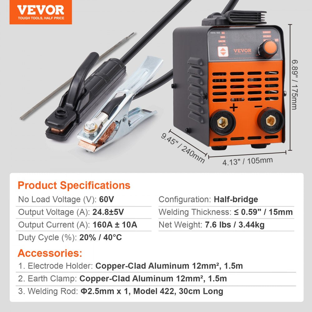 Vevor Stick Welder 160A ARC/Lift TIG 2-in-1 110V/220V Portable MMA Welding Machine New