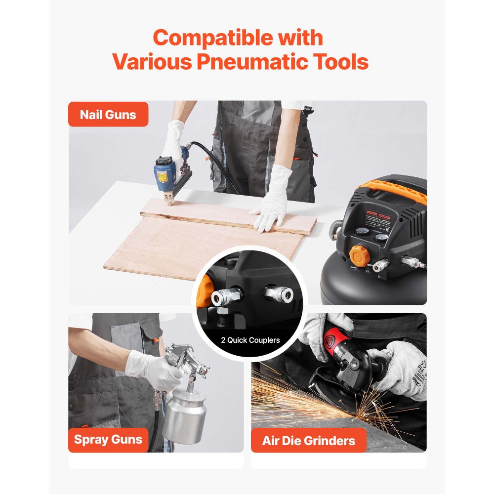 Vevor Air Compressor 150 PSI 6 Gallon Portable Pancake with 12-Piece Accessory Kit New