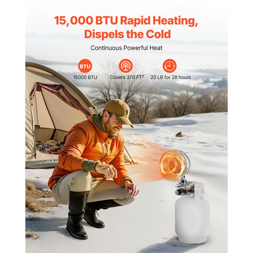 Vevor Propane Tank Top Heater 15,000 BTU Infrared Radiant Single Burner Round New