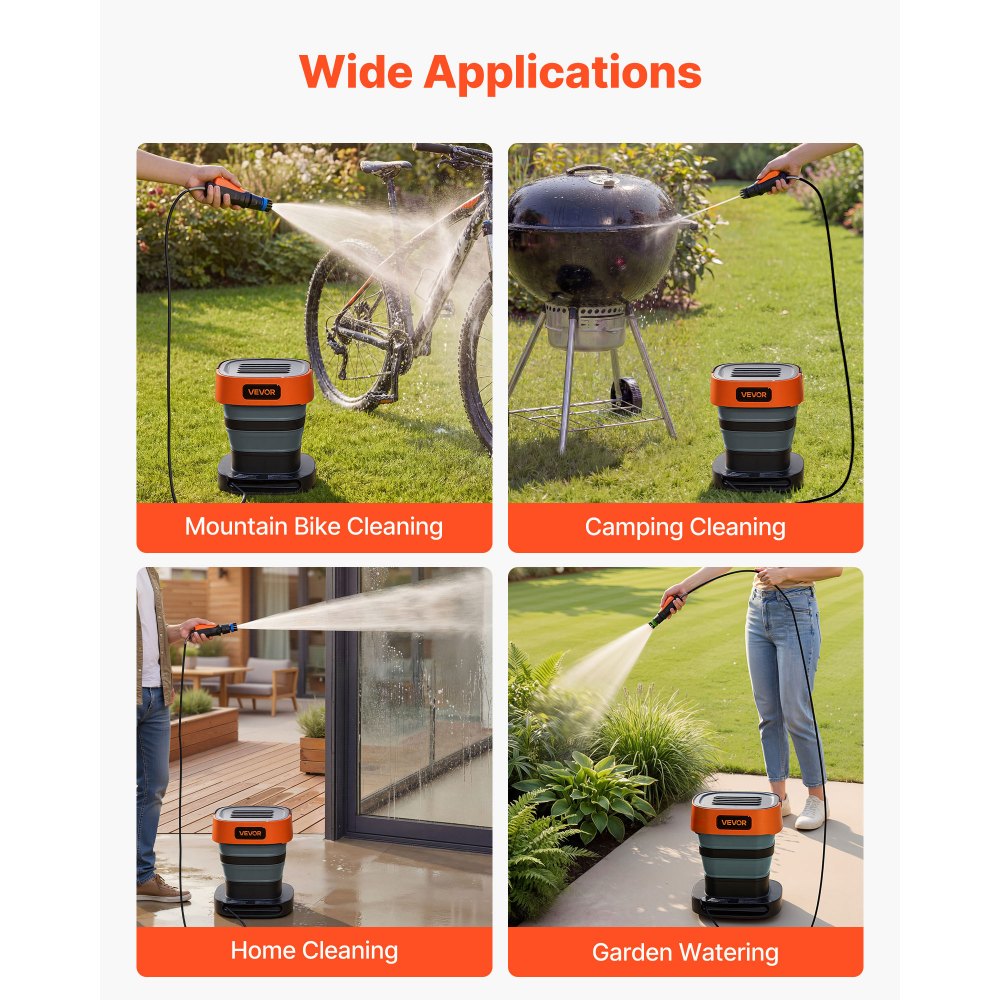 Vevor Pressure Washer Portable Cordless Foldable 2.64 Gal 109 PSI New