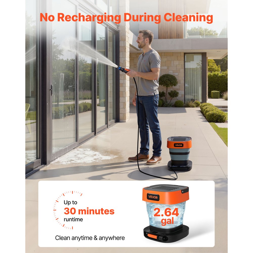 Vevor Pressure Washer Portable Cordless Foldable 2.64 Gal 109 PSI Power Washer New