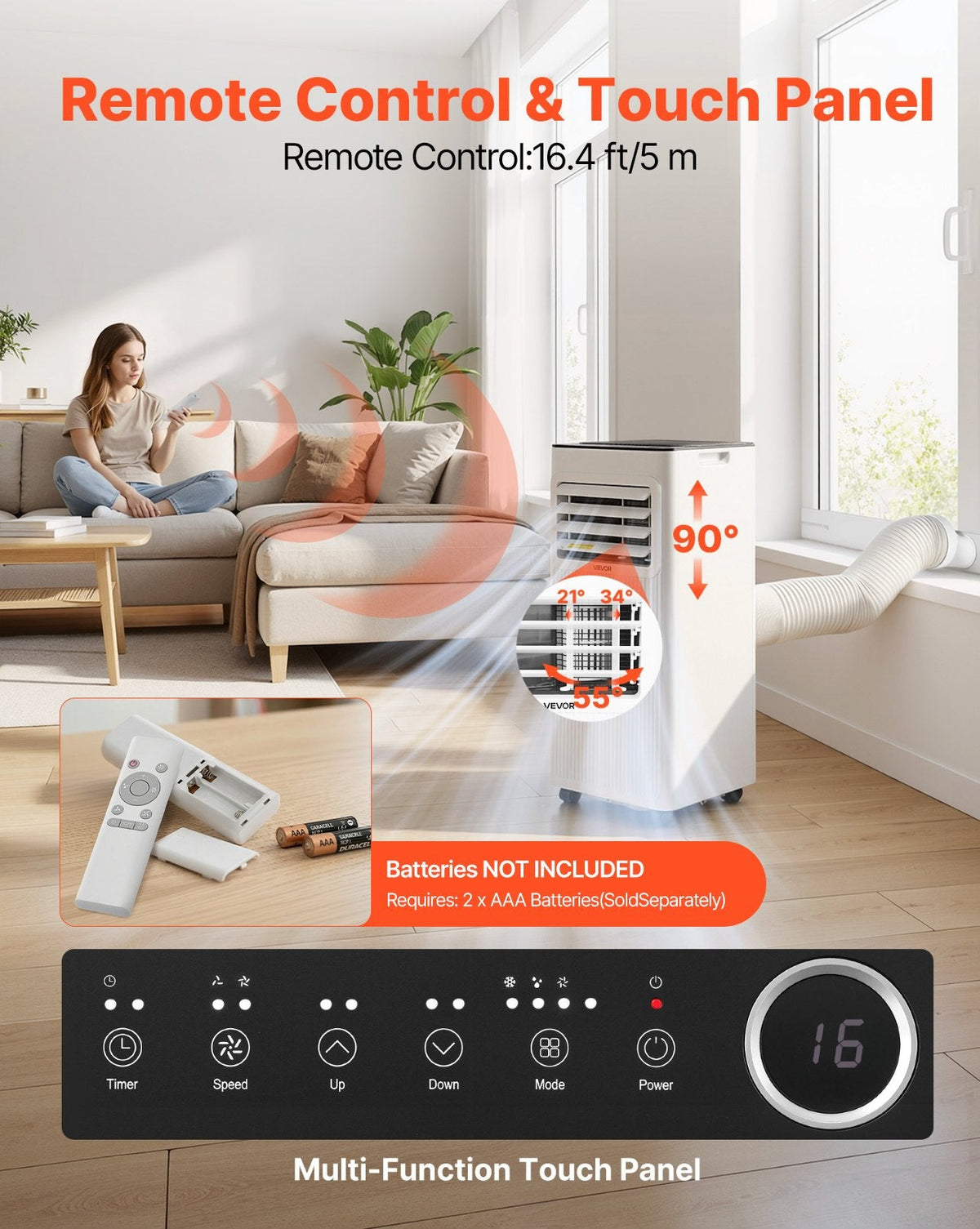 Vevor Portable Air Conditioner 10,000 BTU with LED Touch Panel Remote Control New