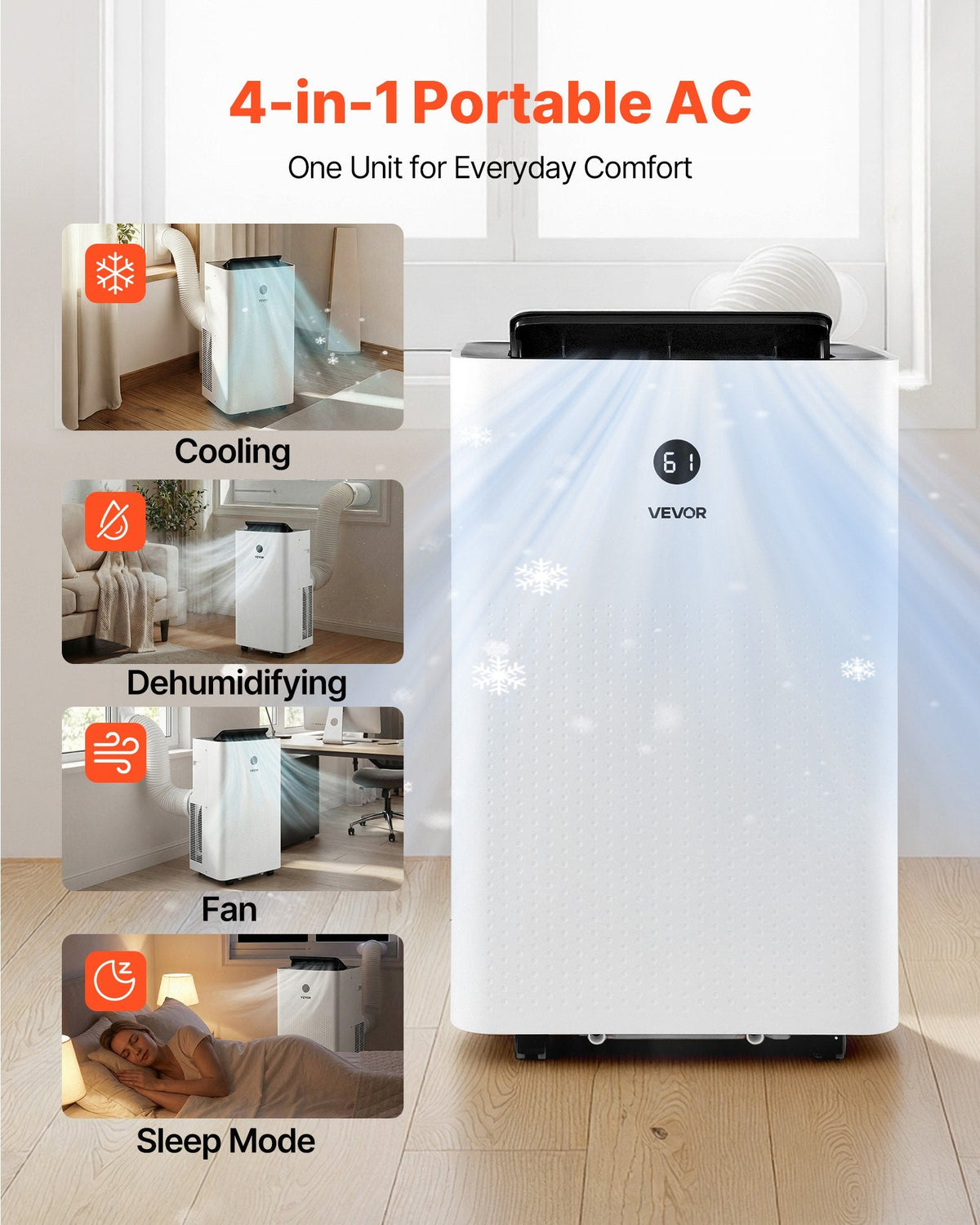 Vevor Portable Air Conditioner 12,000 BTU with LED Touch Panel Remote Control New