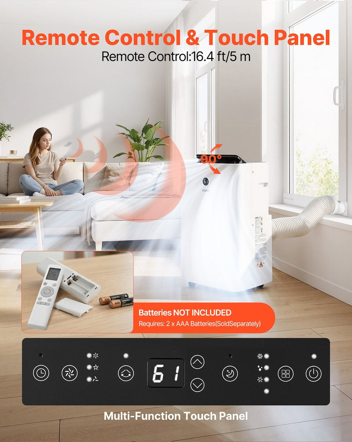 Vevor Portable Air Conditioner 14,000 BTU with LED Touch Panel Remote Control New