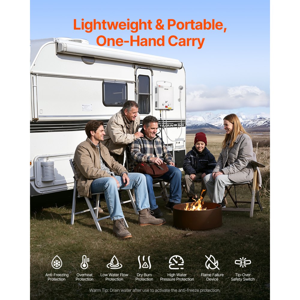 Vevor Water Heater Portable Propane Tankless 5L 1.32 GPM for RV Camping New