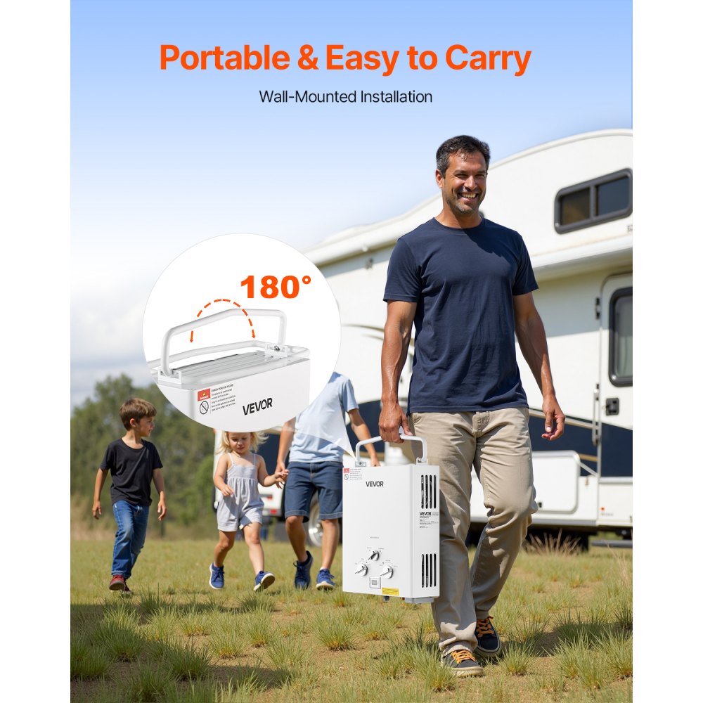 Vevor Water Heater Portable Propane Tankless 5L 1.32 GPM for RV Camping New