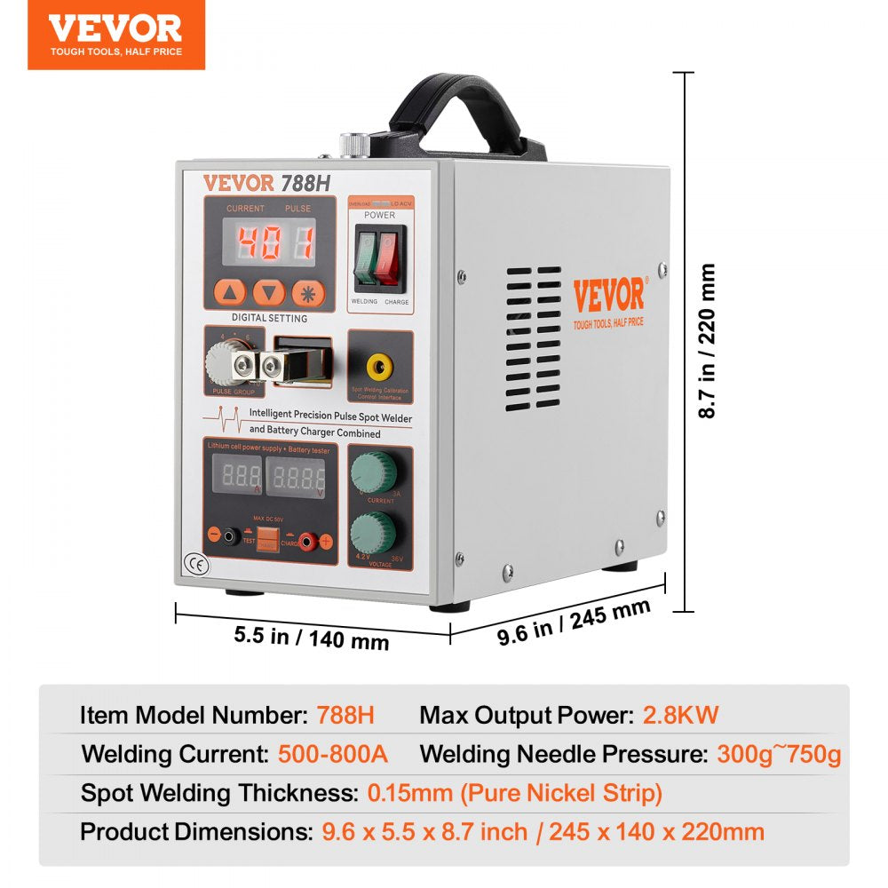 Vevor Battery Spot Welder Portable Pulse Welder & Battery Charger with 2 Welding Modes New