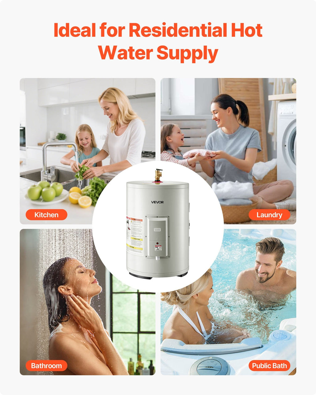 Vevor Electric Water Heater 12 Gal. Tank Point-of-Use 1600W 120V New