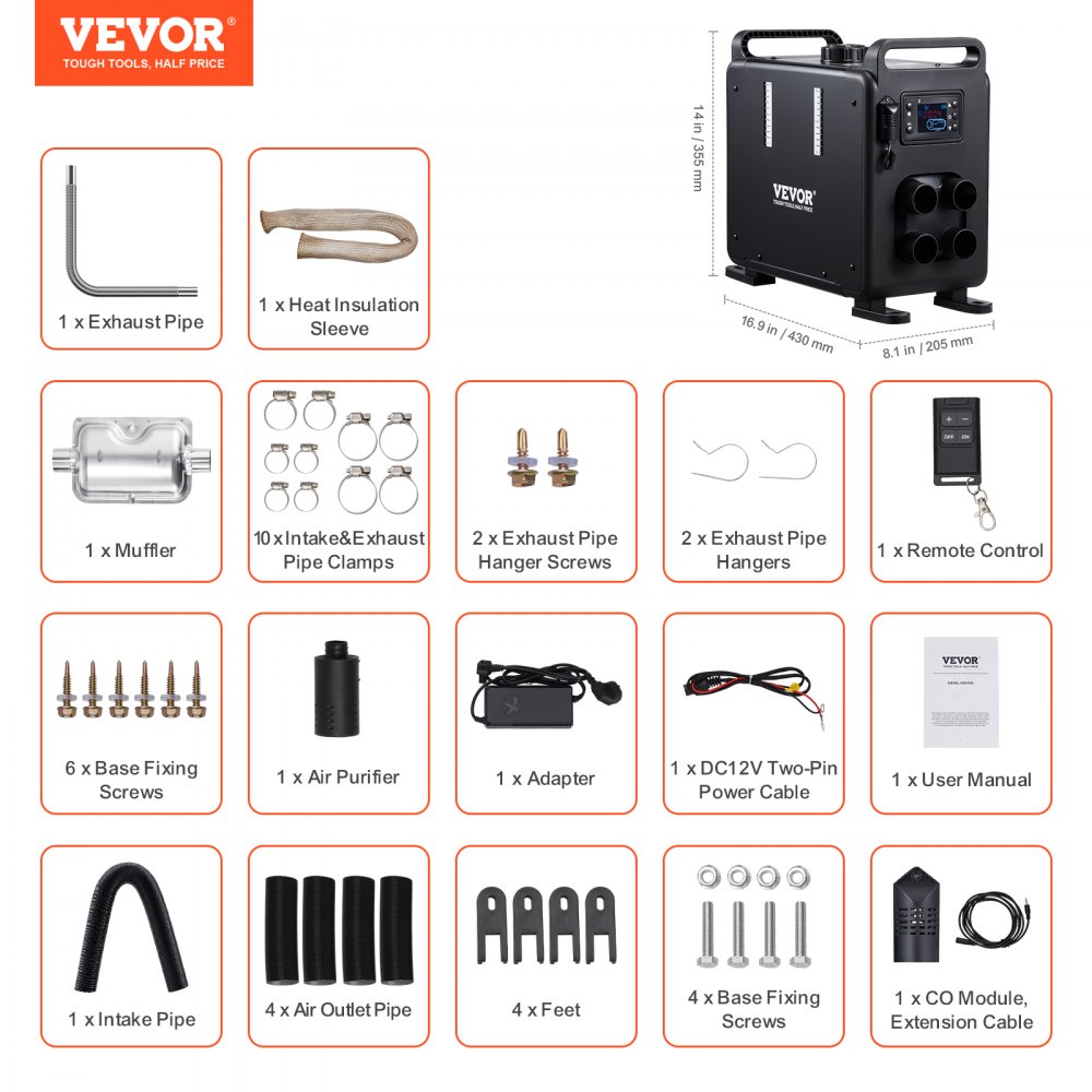 Vevor Diesel Heater 8kW Bluetooth App Control Portable Vehicle Garage Air Heater New