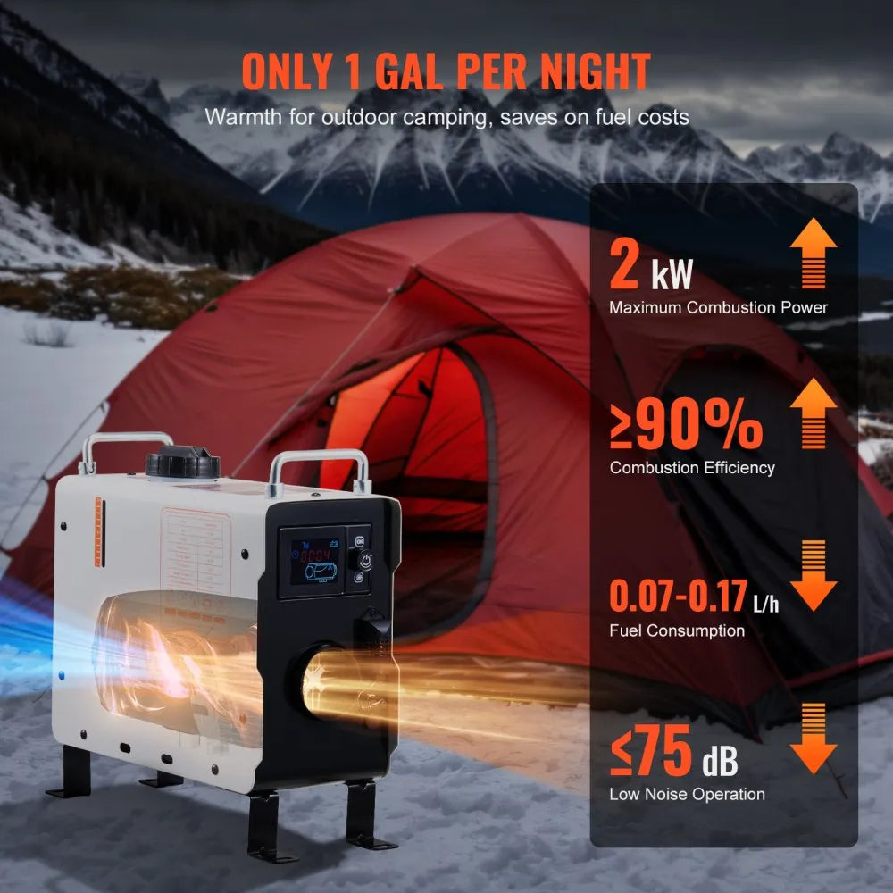 Vevor Diesel Heater 2kW 12V/24V All-in-One Bluetooth App Remote Control Portable Heater New