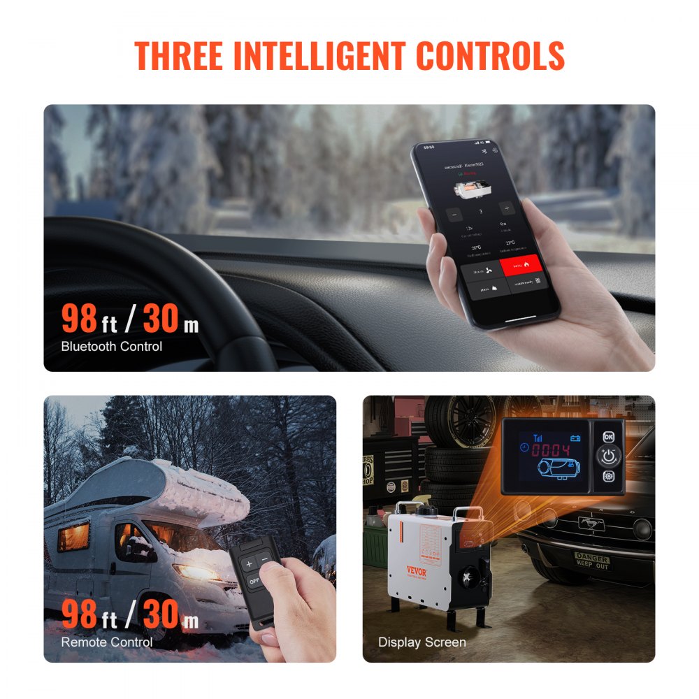 Vevor Diesel Heater 2kW 12V/24V All-in-One Bluetooth App Remote Control Portable Heater New