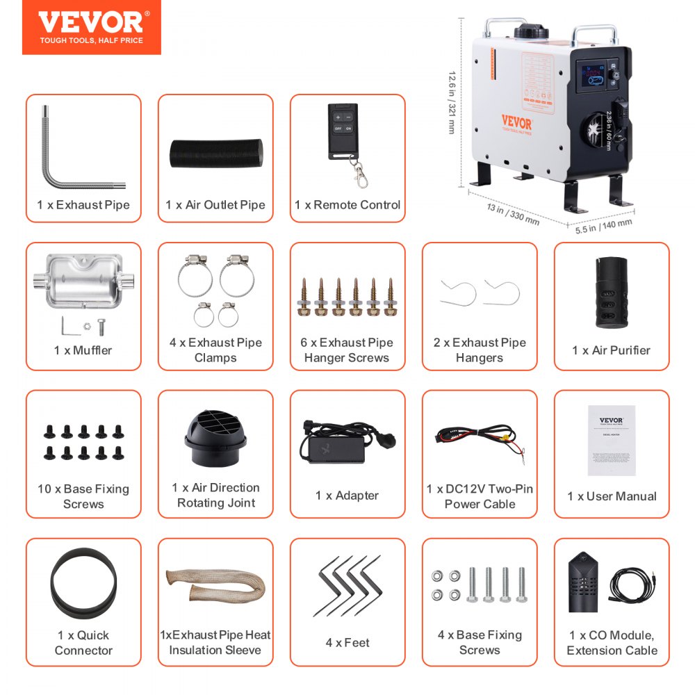 Vevor Diesel Heater 2kW 12V/24V All-in-One Bluetooth App Remote Control Portable Heater New