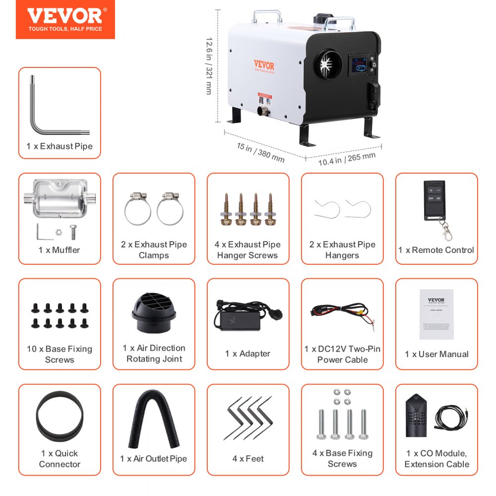 Vevor Diesel Heater Bluetooth App Remote Control 8kW 12/24V Portable Air Heater New