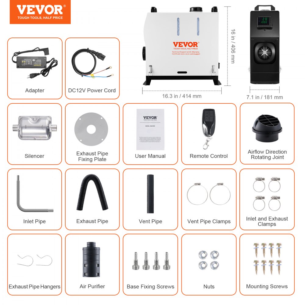 Vevor Diesel Heater All-in-One 12V 8 kW LCD Remote Control New