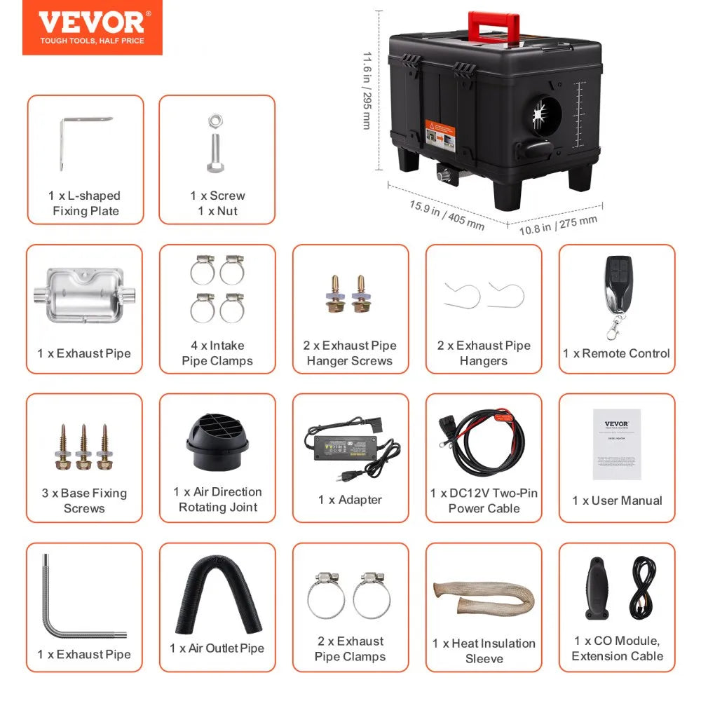 Vevor Diesel Air Heater 12V/24V 8kW Bluetooth App Remote Control Portable Heater New