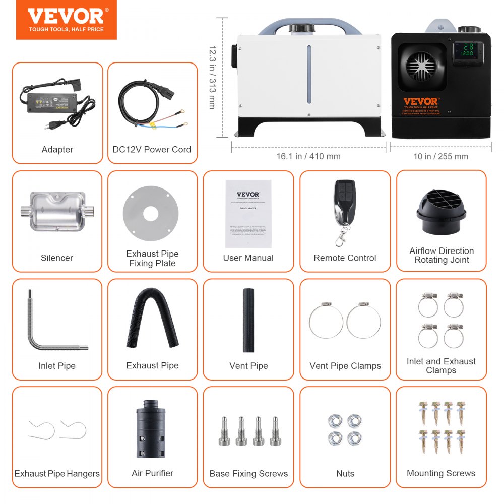 Vevor Diesel Heater All-in-One 12V 8 kW Portable Air Heater with Remote Control and LCD Screen New