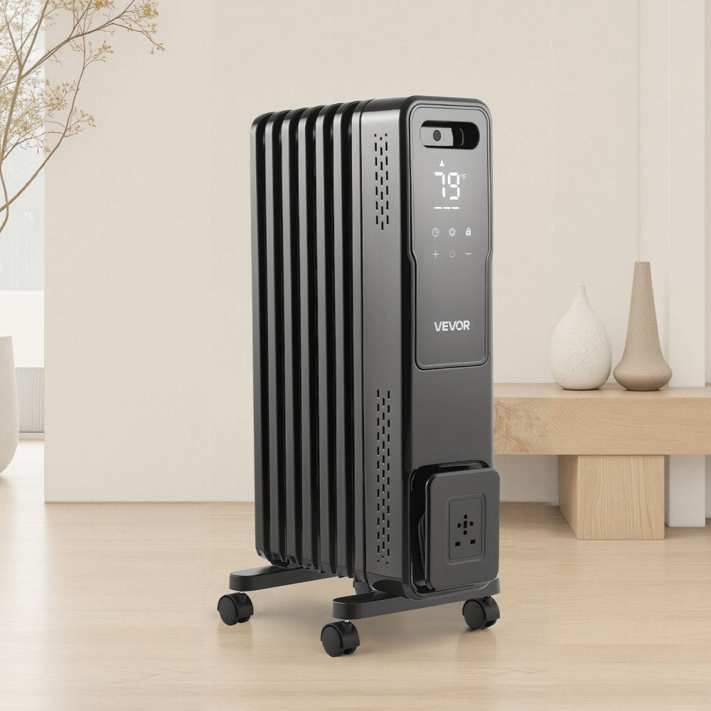 Vevor Oil Filled Radiator 1500W Radiant Space Heater with Remote Control Black New