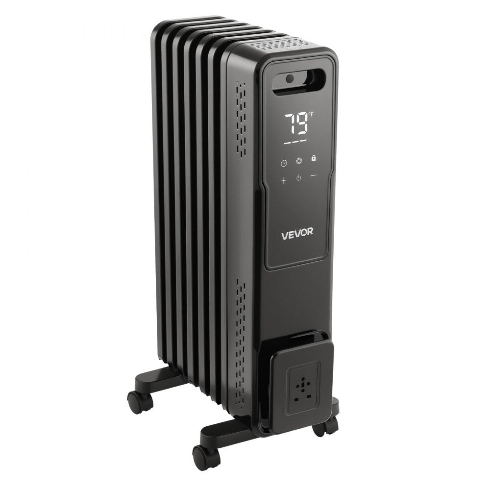 Vevor Oil Filled Radiator 1500W Radiant Space Heater with Remote Control Black New