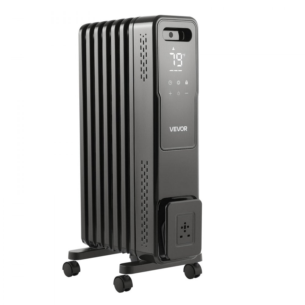 Vevor Oil Filled Radiator 1500W Radiant Space Heater with Remote Control Black New