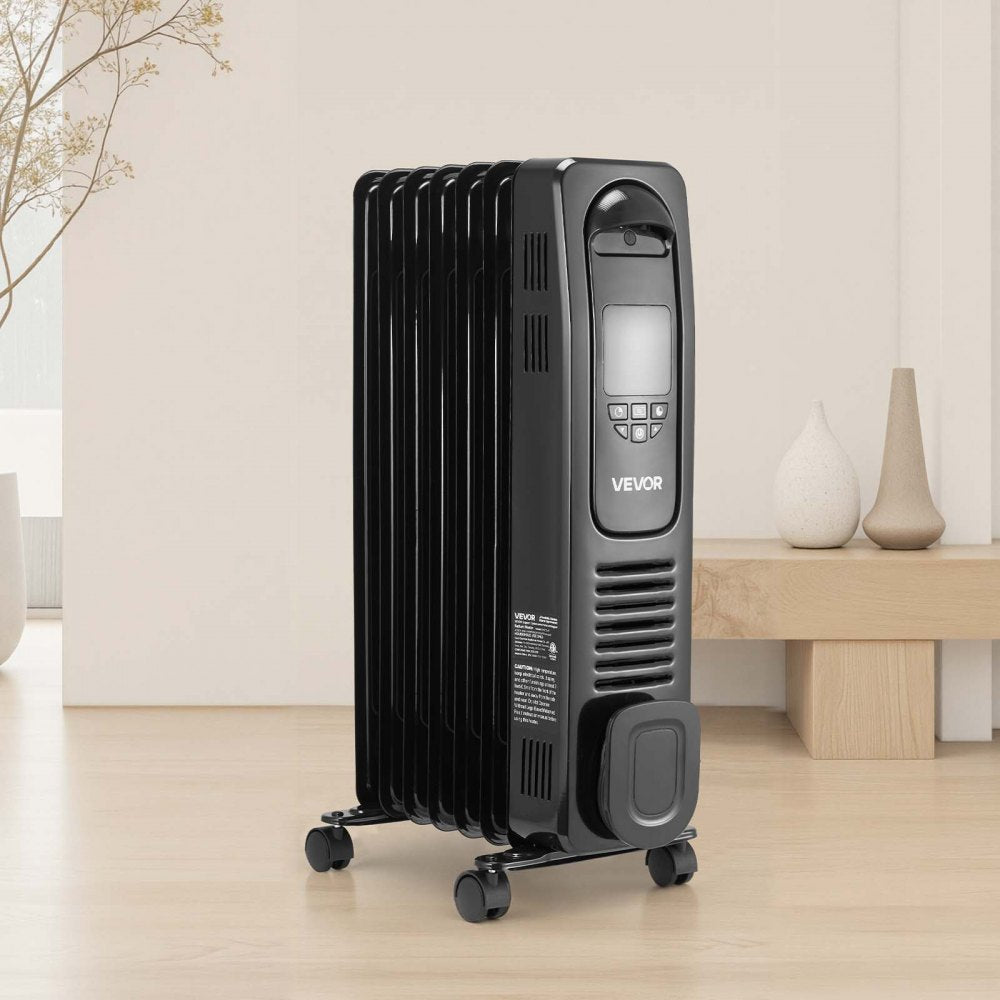 Vevor Electric Oil Filled Radiator 1500W LED Screen Thermostat Remote Control Black New
