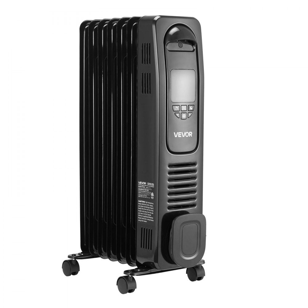 Vevor Electric Oil Filled Radiator 1500W LED Screen Thermostat Remote Control Black New