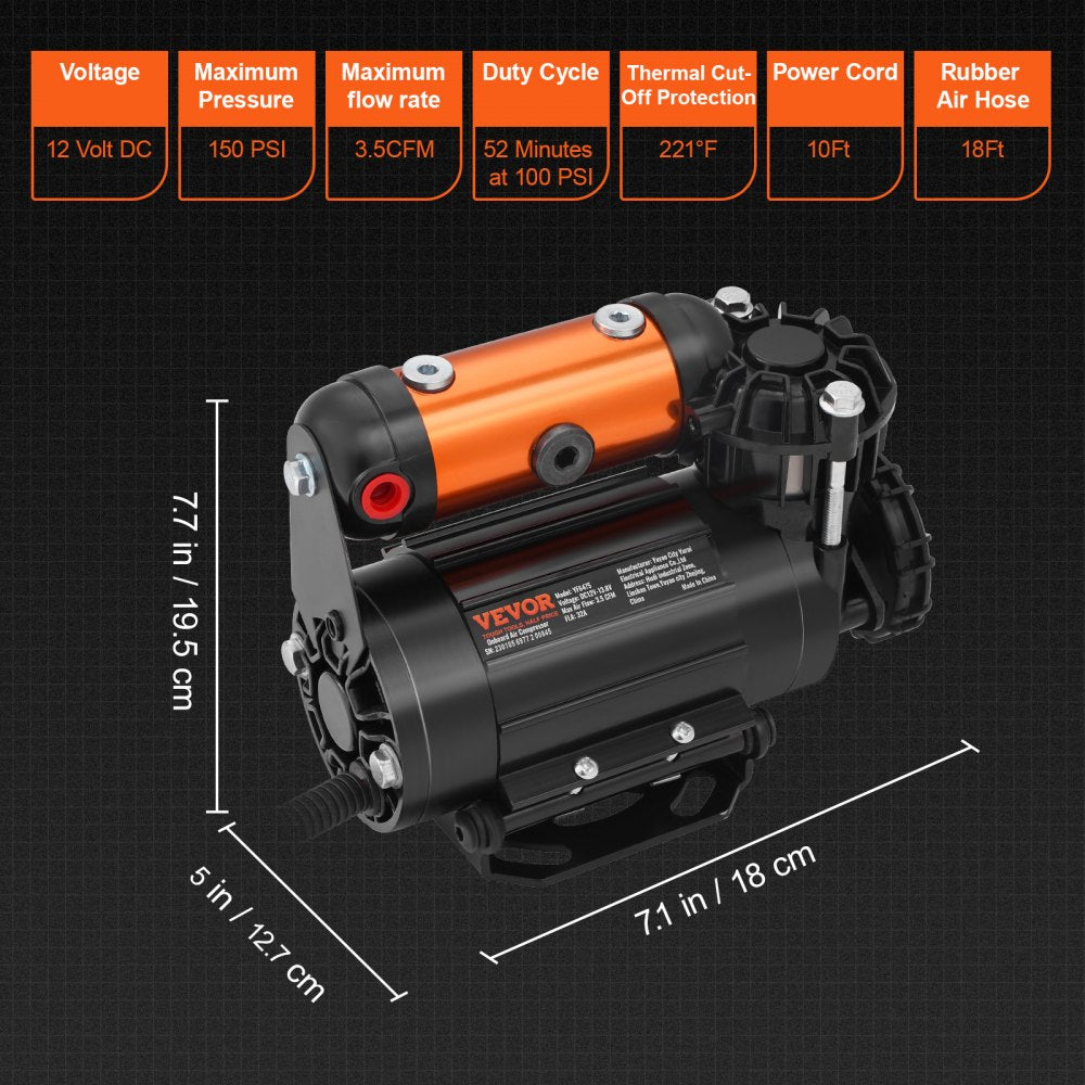 Vevor Air Compressor Onboard 150 PSI Offroad Tire Inflator Kit New