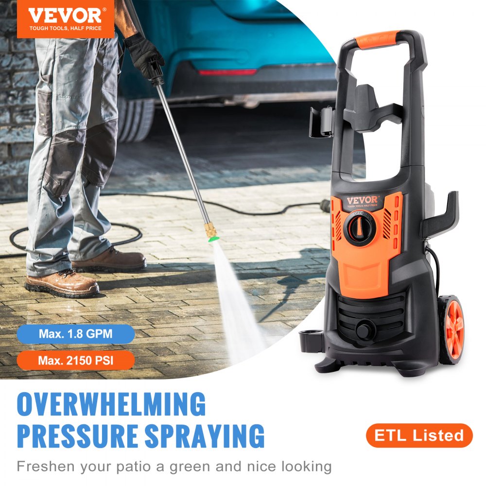 Vevor Electric Pressure Washer 2150 PSI 1.8 GPM 1800W Portable Power Washer New