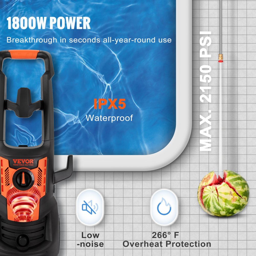 Vevor Electric Pressure Washer 2150 PSI 1.8 GPM 1800W Portable Power Washer New