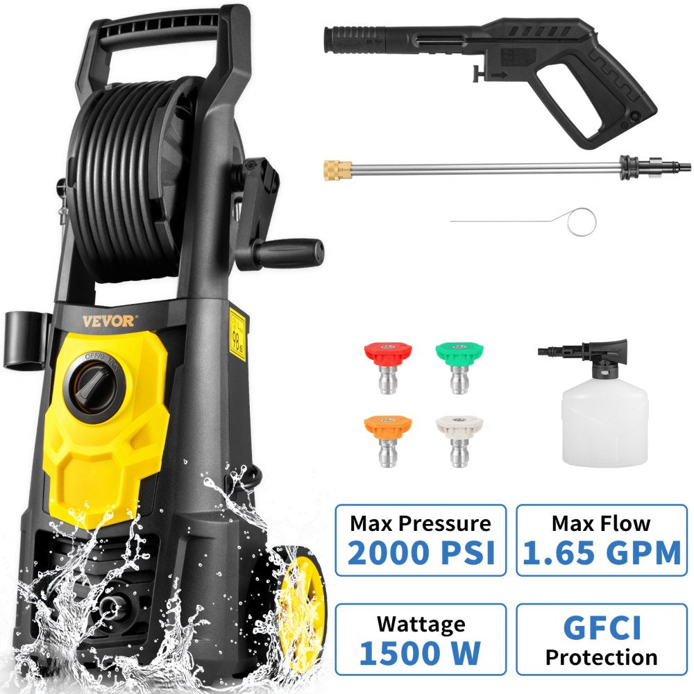 Vevor Pressure Washer Electric 2000 PSI 1.65 GPM with Hose Reel New