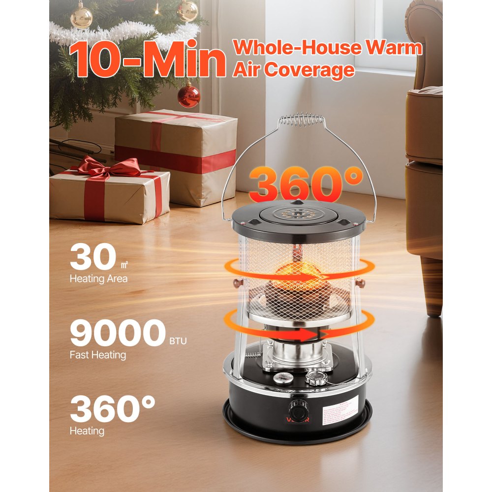 Vevor Kerosene Heater & Stove 9000 BTU Portable 2-in-1 Indoor Outdoor Camping Cooking Black New
