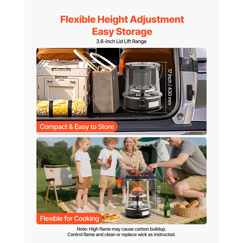 Vevor Kerosene Heater & Stove 9000 BTU Portable 2-in-1 Indoor Outdoor Camping Cooking Black New