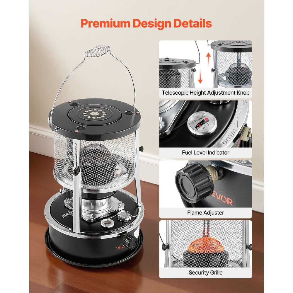 Vevor Kerosene Heater & Stove 9000 BTU Portable 2-in-1 Indoor Outdoor Camping Cooking Black New